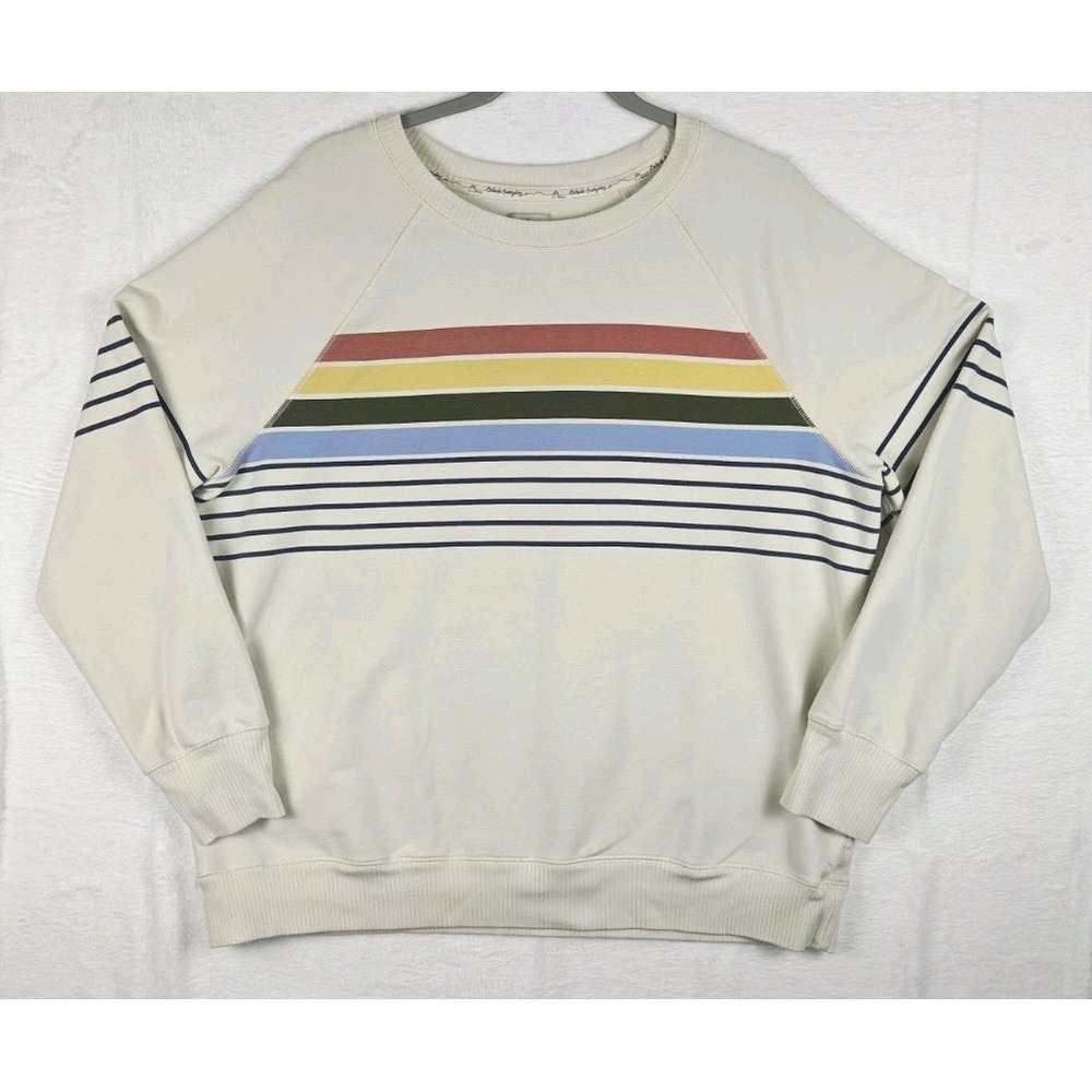 L.L.Bean 24/7 Sweats Crewneck Sweatshirt Womens XL Cream Rainbow Stripe Long... - Picture 2 of 9